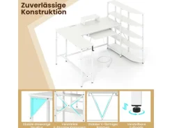 Costway Schreibtisch L-Form mit Ladestation & Bücherregal* Bücherregale