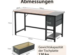 Costway Schreibtisch mit 2 Schubladen Großer PC-Tisch Zuhause* Tische