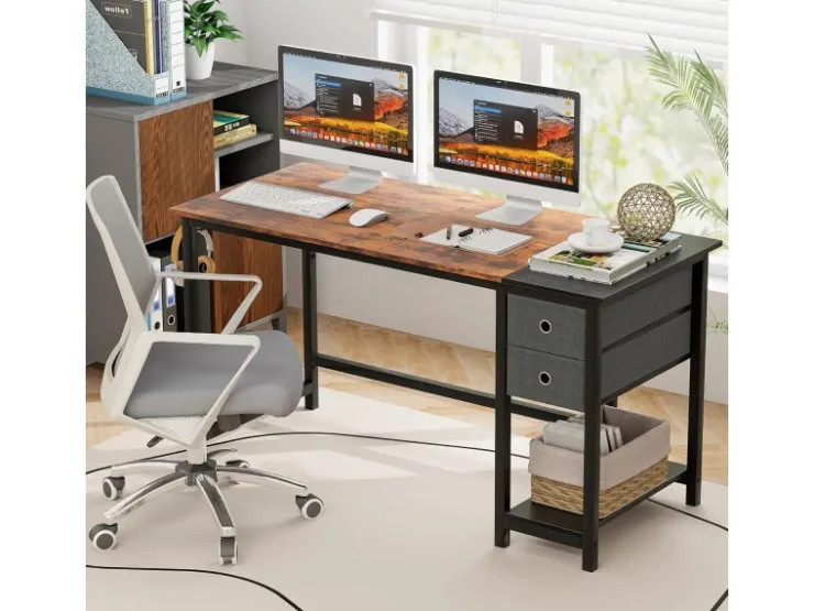 Costway Schreibtisch mit 2 Schubladen Großer PC-Tisch Zuhause* Tische