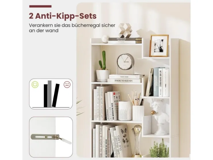 Costway 6-stöckiges Bücherregal Holzregal mit 2 Kippsicherungen* Regal Weiß