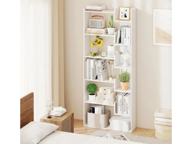 Costway 6-stöckiges Bücherregal Holzregal mit 2 Kippsicherungen* Regal Weiß