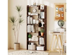 Costway 6-stöckiges Bücherregal Holzregal mit 2 Kippsicherungen
