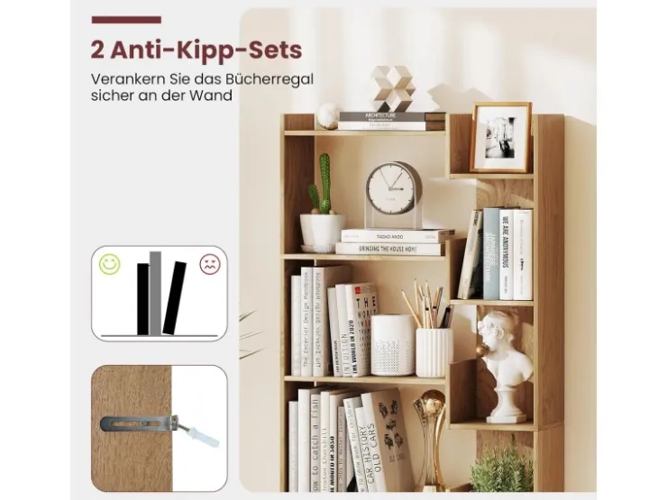 Costway 6-stöckiges Bücherregal Holzregal mit 2 Kippsicherungen