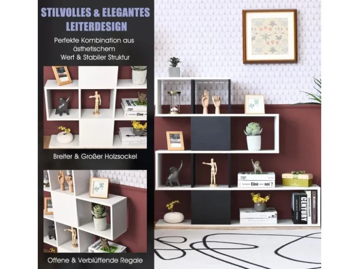 Costway 4-Stöckiges Bücherregal Raumteiler Regal Schwarz Weiß* Bücherregale
