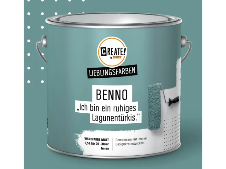 CREATE! by OBI Lieblingsfarben Wandfarbe Benno Lagunentürkis matt 2,5 l