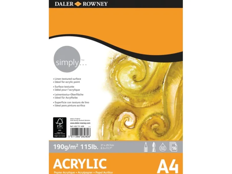 Simply Daler-Rowney Acrylmalpapier DIN A4, 190 g/m², 16 Blatt* Künstlerzubehör
