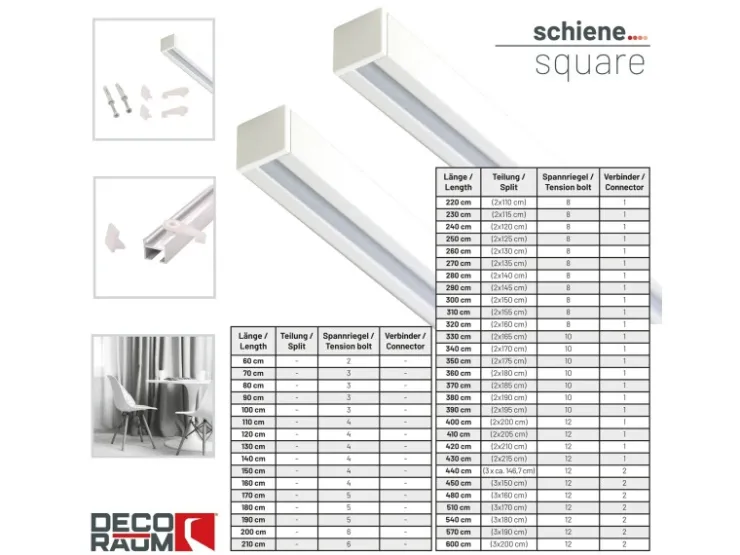 Deco-Raum Gardinenschiene nach Maß 1-Lauf Square 220cm* Vorhänge