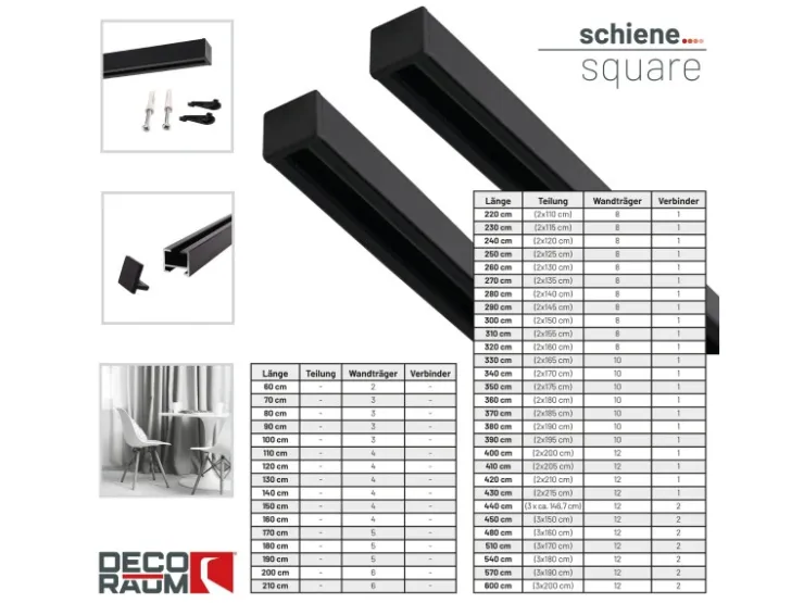 Deco-Raum Gardinenschiene nach Maß 1-Lauf Square 310cm* Vorhänge