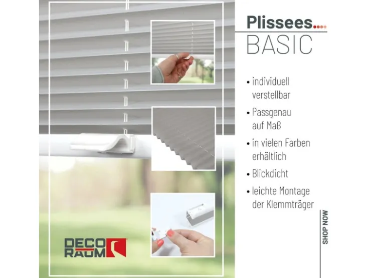 Deco-Raum Plissee Basic ohne Bohren 60x150cm Blickdicht Klemmfix* Plissees