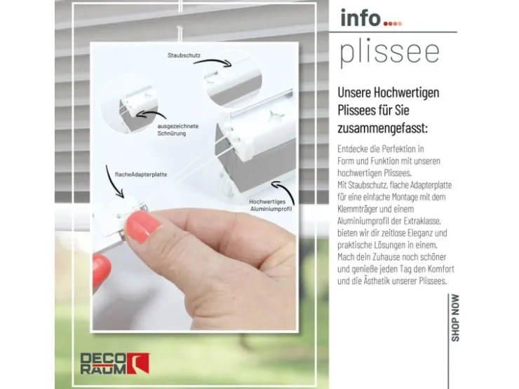 Deco-Raum Plissee Basic ohne Bohren 60x150cm Blickdicht Klemmfix* Plissees