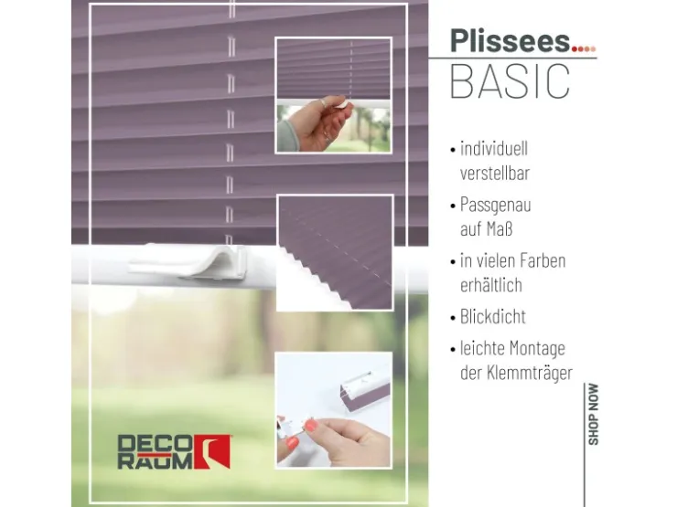 Deco-Raum Plissee Basic ohne Bohren 110x150cm Blickdicht Klemmfix