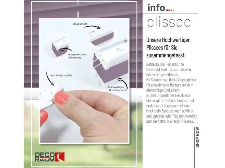 Deco-Raum Plissee Basic ohne Bohren 110x150cm Blickdicht Klemmfix