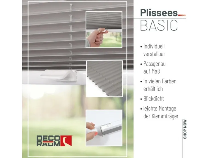 Deco-Raum Plissee Basic ohne Bohren 55x150cm Blickdicht Klemmfix