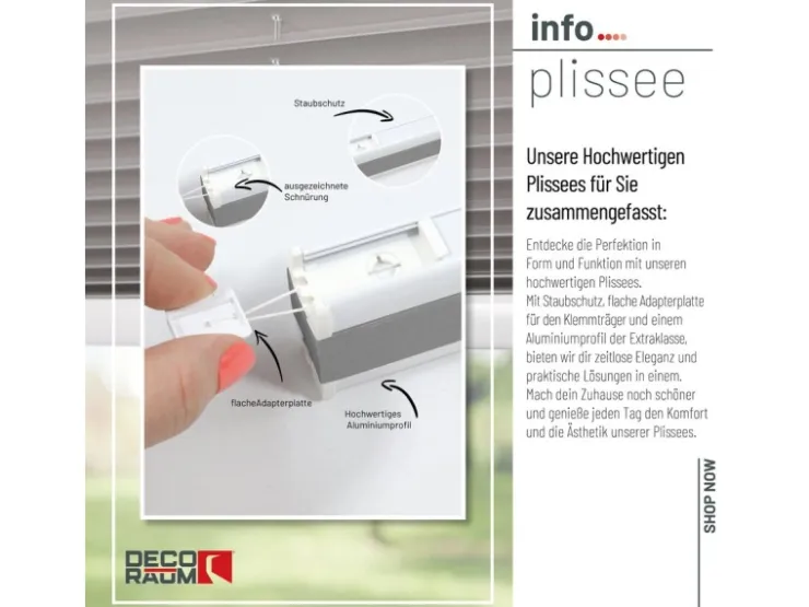 Deco-Raum Plissee Basic ohne Bohren 55x150cm Blickdicht Klemmfix