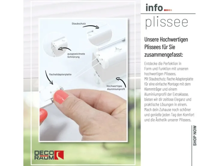 Deco-Raum Plissee Basic ohne Bohren 55x150cm Blickdicht Klemmfix
