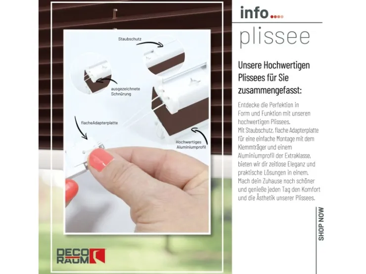 Deco-Raum Plissee Basic ohne Bohren 75x150cm Blickdicht Klemmfix* Plissees