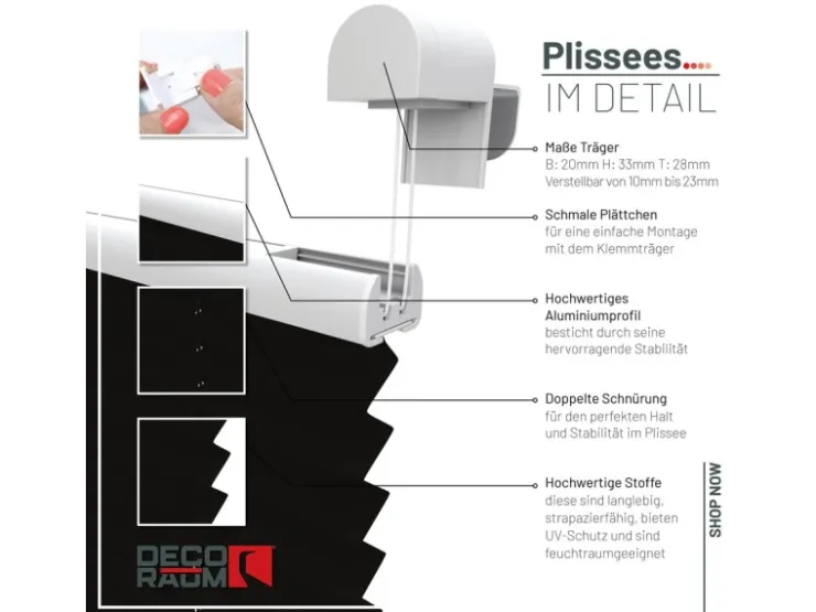 Deco-Raum Plissee Basic ohne Bohren 40x150cm Blickdicht Klemmfix