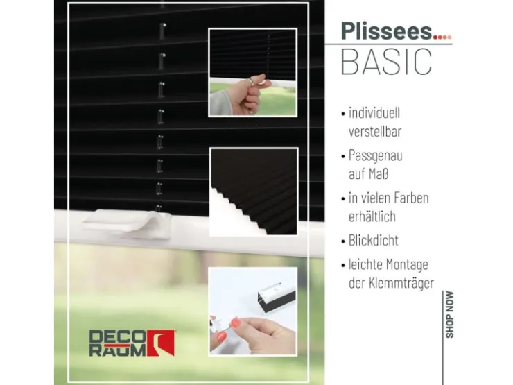 Deco-Raum Plissee Basic ohne Bohren 40x150cm Blickdicht Klemmfix