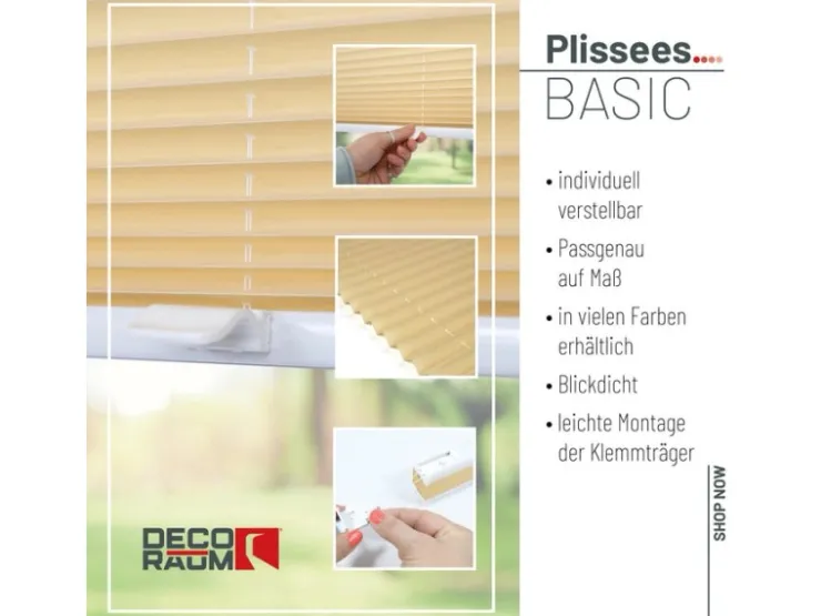 Deco-Raum Plissee Basic ohne Bohren 110x150cm Blickdicht Klemmfix