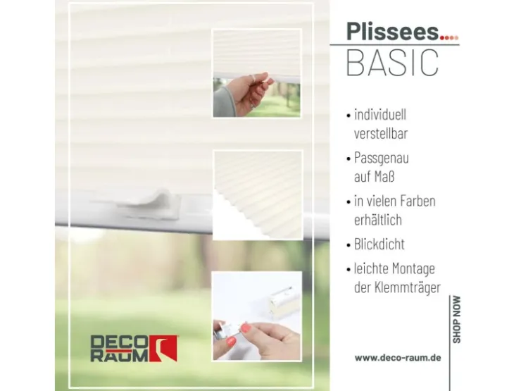 Deco-Raum Plissee Basic ohne Bohren 40x150cm Blickdicht Klemmfix
