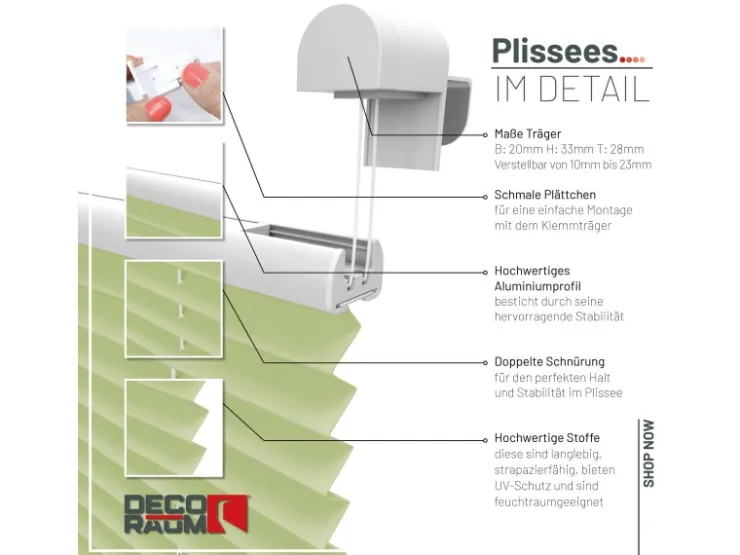 Deco-Raum Plissee Basic ohne Bohren 40x150cm Blickdicht Klemmfix