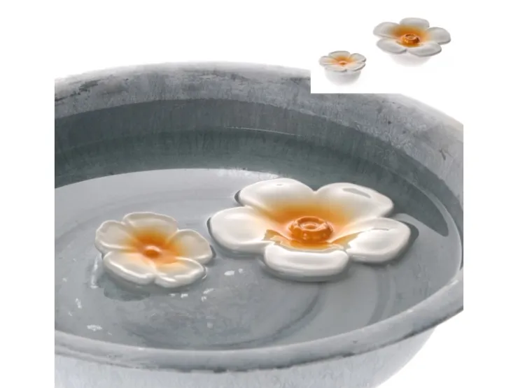 Deko-Blüte Schwimmend Porzellan 3,5 cm Weiß/Gelb* Zimmerbrunnen