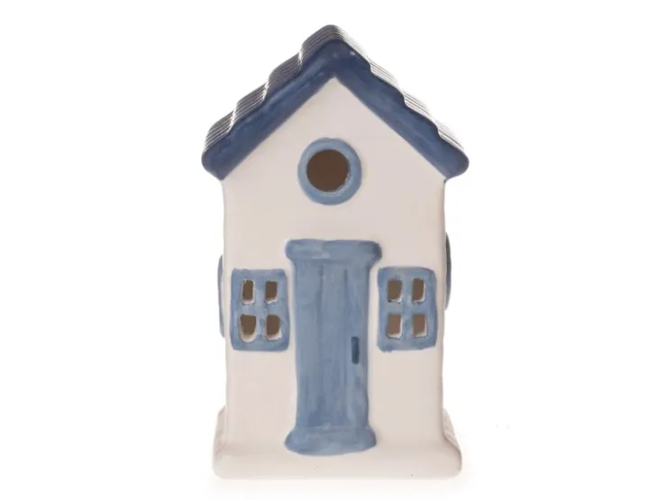 Deko-Strandhaus 6 cm x 6 cm x 10 cm Weiß-Blau-Grau* Dekorative Figuren