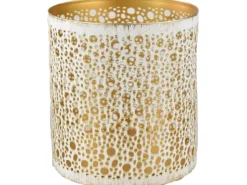 Deko-Windlicht Kreisstanz aus Metall 12 cm Weiß-Gold
