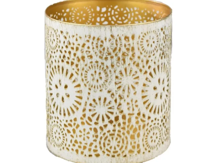 Deko-Windlicht Ornament aus Metall Ø 12 cm Weiß-Gold* Windlichter
