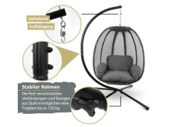 deluxe4home Hängesessel mit Gestell Indoor & Outdoor Inklusive Kuscheldecke* Sessel|Hocker