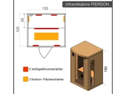 Dewello Infrarotkabine Sauna Pierson 135cm x 105cm 2 Personen Vollspektrum & Karbonstrahler Hemlock Tannenholz