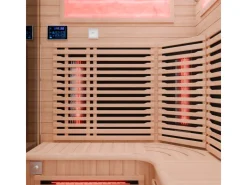 Dewello Infrarotkabine Sauna Kenora 140cm x 140cm 3 Personen Vollspektrum & Karbonstrahler Hemlock