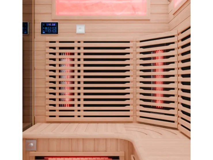 Dewello Infrarotkabine Sauna Kenora 140cm x 140cm 3 Personen Vollspektrum & Karbonstrahler Hemlock