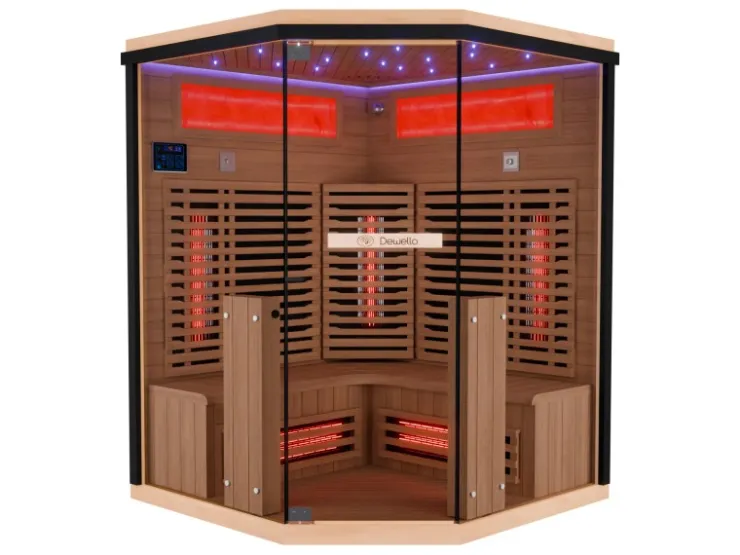 Dewello Infrarotkabine Sauna Kenora 140cm x 140cm 3 Personen Vollspektrum & Karbonstrahler Hemlock