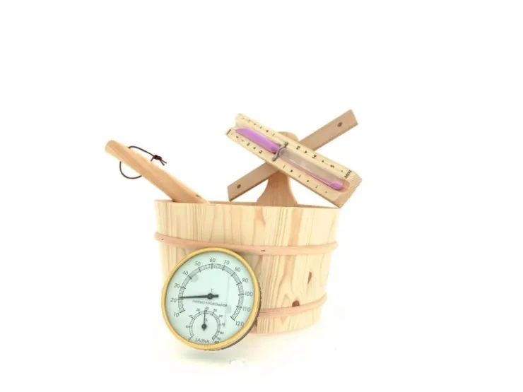 Dewello Sauna Zubehoer Set | Saunathermometer Hygrometer Sanduhr Aufguss Eimer & Saunakelle |Saunazubehoer Für Zuhause* Malerbedarf