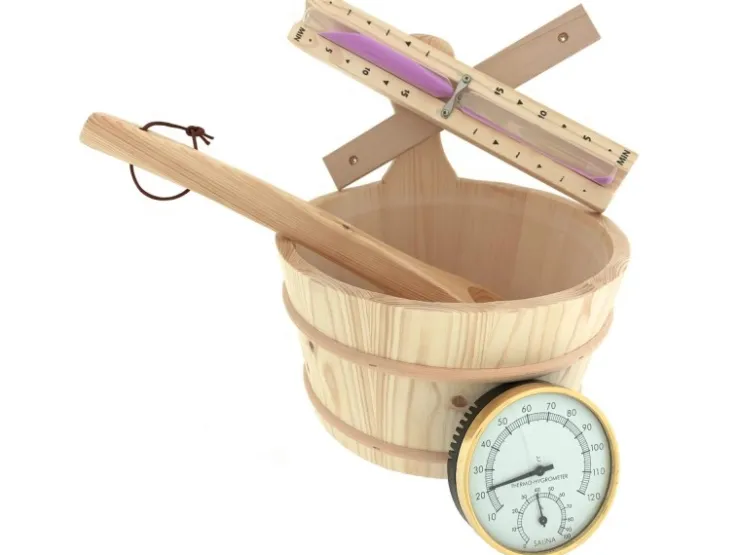 Dewello Sauna Zubehoer Set | Saunathermometer Hygrometer Sanduhr Aufguss Eimer & Saunakelle |Saunazubehoer Für Zuhause* Malerbedarf