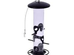 Dobar Futterspender auf Acrylglasröhre Futtersäule mit Anflugring Ø 14 x 37 cm* Vogelbedarf