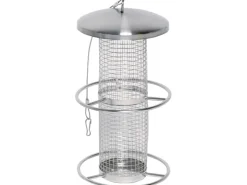 Dobar Futterspender mit Gitterröhre 14 cm x 14 cm x 26 cm Silber* Vogelbedarf