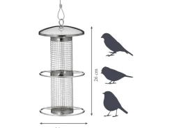 Dobar Futterspender mit Gitterröhre 14 cm x 14 cm x 26 cm Silber* Vogelbedarf