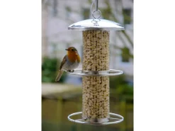 Dobar Futterspender mit Gitterröhre 14 cm x 14 cm x 26 cm Silber* Vogelbedarf