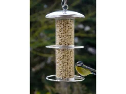 Dobar Futterspender mit Gitterröhre 14 cm x 14 cm x 26 cm Silber* Vogelbedarf