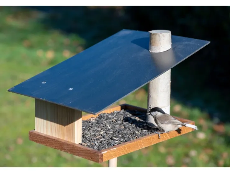 Dobar Vogelfutterhaus Futura mit Futterstation für Wildvögel 24 cm x 22 cm Holz