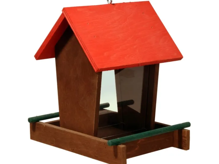 Dobar Vogelhaus mit Acrylglas-Futtersilo 16 cm x 21 cm x 20 cm Braun-Rot* Vogelbedarf