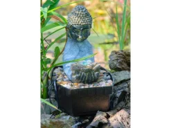 Dobar Zimmerbrunnen Buddha Lotusblüte in Steinoptik mit Deko-Steinen