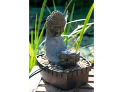 Dobar Zimmerbrunnen Buddha Lotusblüte in Steinoptik mit Deko-Steinen