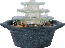 Dobar Zimmerbrunnen Kaskade Blüte dreistufig in Metallic-Optik mit Deko-Steinen* Zimmerbrunnen