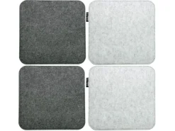 DuneDesign 4 Eckige Sitzkissen aus Filz 35 x 35 cm in Grau und Hellgrau