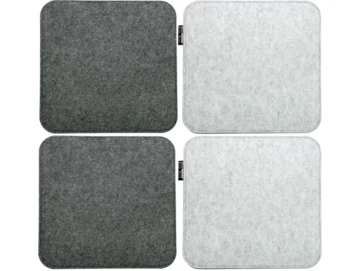DuneDesign 4 Eckige Sitzkissen aus Filz 35 x 35 cm in Grau und Hellgrau