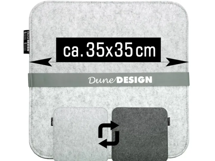 DuneDesign 4 Eckige Sitzkissen aus Filz 35 x 35 cm in Grau und Hellgrau