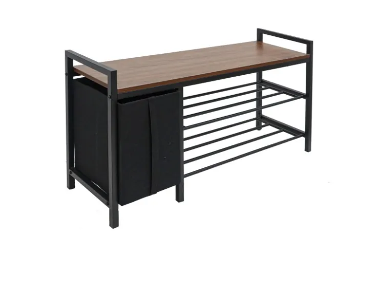 DuneDesign Metall Schuhregal mit Sitzbank und Korb 92 x 30 x 52 cm* Regale Schwarz